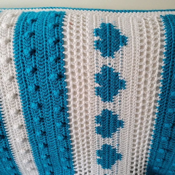 Blue and white Boho Granny crochet Handmade Blanket Throw - Picture 5 of 9